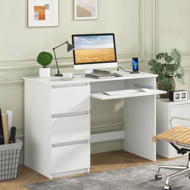Multifunctional Desk with Charging Station, Keyboard Tray & 3 Drawers | Modern Computer Workstation