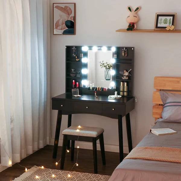 Brell Cross Vanity Set with dressing table design with Stool and Mirror - Ouch Cart