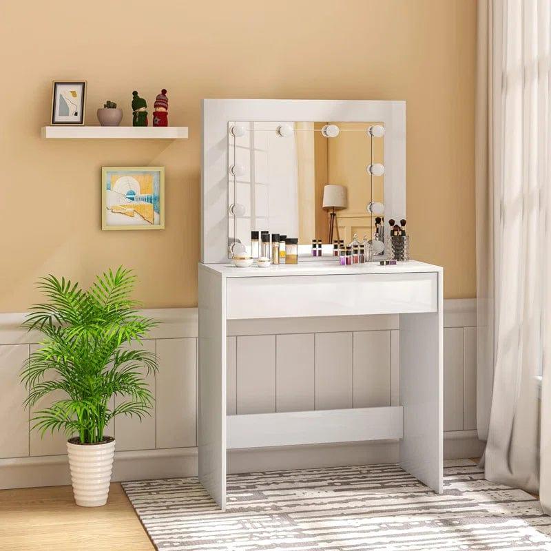 White Vanity Desk with Mirror, Makeup Vanity Desk with Drawers, Table Set for Girl, Bedroom, Storage, (White) - Ouch Cart
