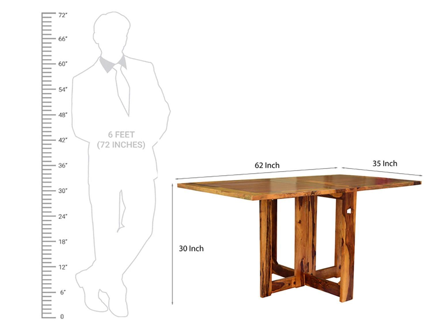Sheesham Wood foldable dining table in honey finish - Ouch Cart