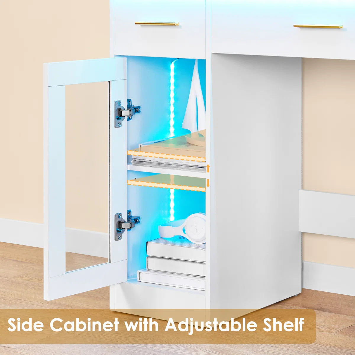 Adriel Vanity Table with Lighted Mirror, 12 LED Lights, and Built-In Charging Outlet