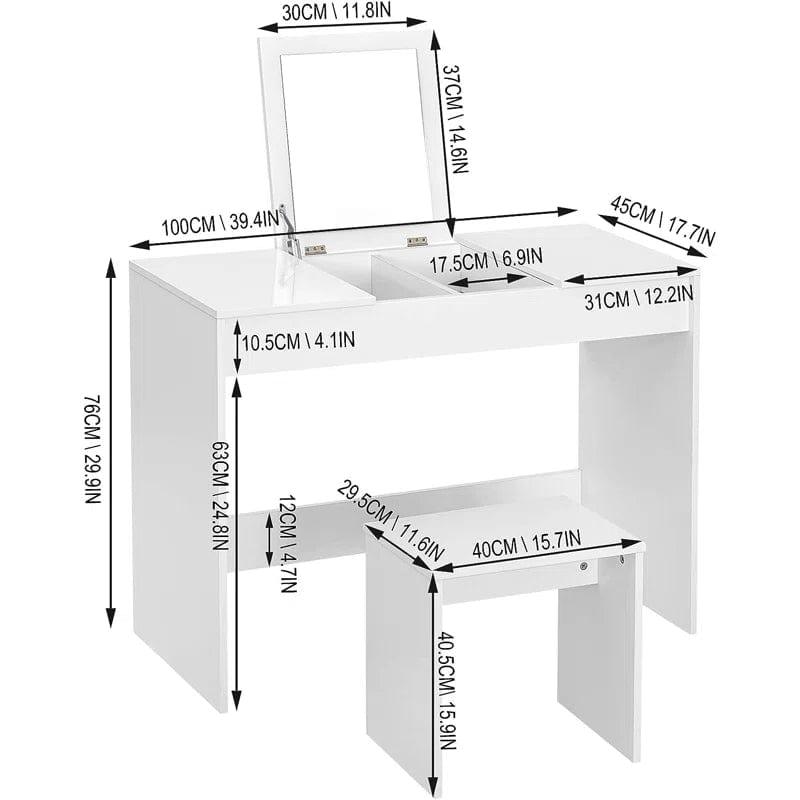 Vanity Set and Stool, HD Mirror Makeup Table with Drawers, Modern Vanity Table for Girls - Ouch Cart
