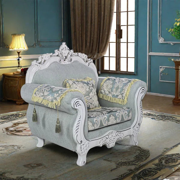 European Style Solid Wood Carved Fabric Sofa – Luxury Upholstered Living Room Sofa