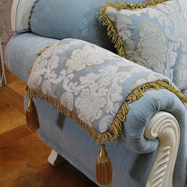 European Style Solid Wood Carved Fabric Sofa – Luxury Upholstered Living Room Sofa