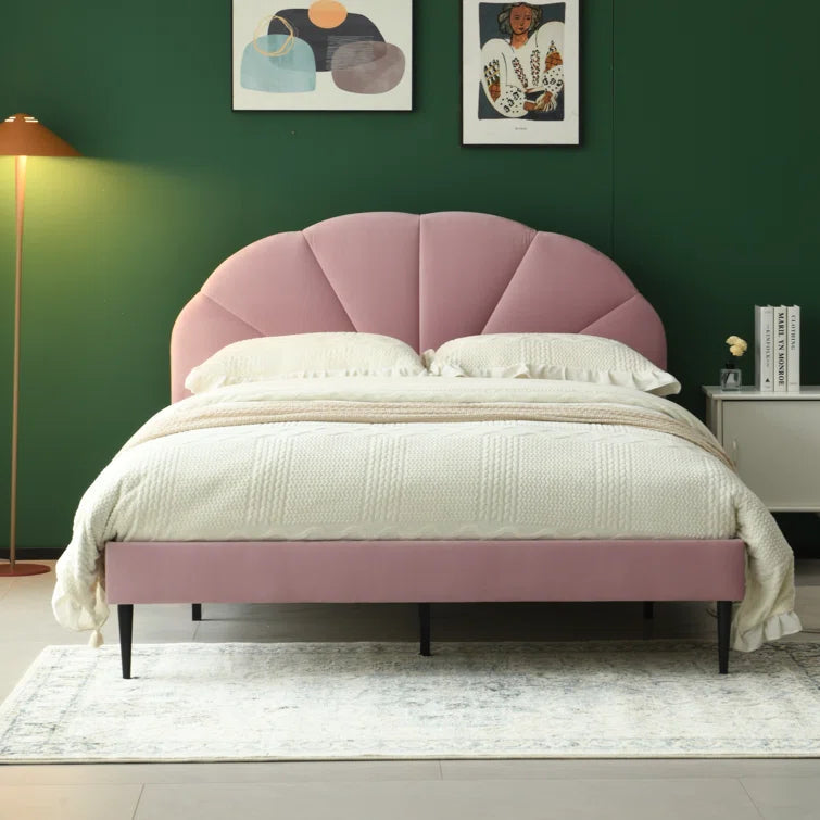 Deeb Tufted Upholstered Flower Silhouette Headboard Platform Bed Ouch Cart