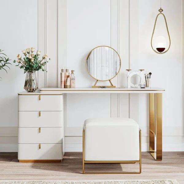Lea Wide Vanity with Mirror Vanity wooden dressing table design with stool - Ouch Cart