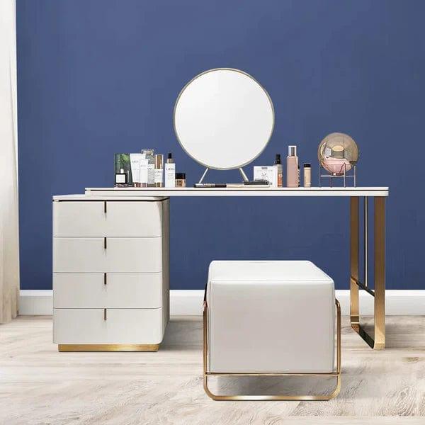 Lea Wide Vanity with Mirror Vanity wooden dressing table design with stool - Ouch Cart