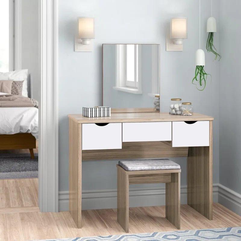 Semiocthome Farmhouse Makeup Vanity with Sliding Mirror and White Vanity Table and Side Cabinet Girls Vanity Set for Bedroom - Ouch Cart