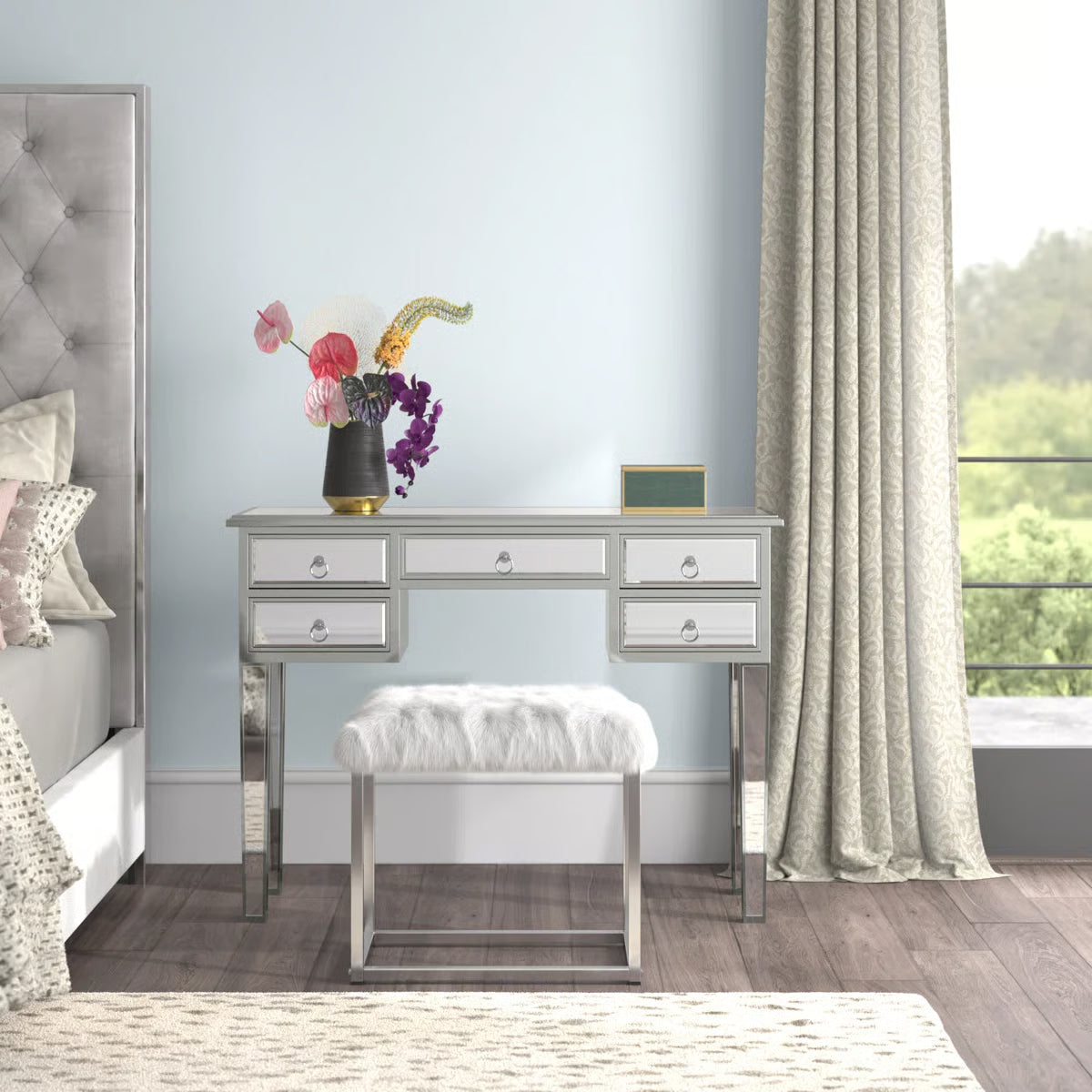Deshotel Vanity Table for Bedroom with Mirror and Organization-OUCH CART |Dressing  table