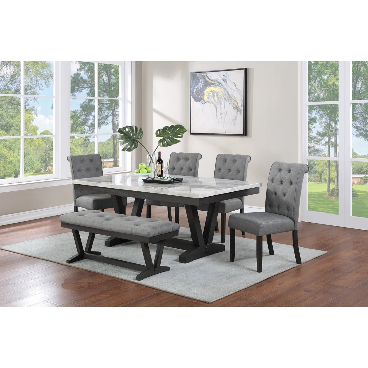 Dimo 6 - Piece White Faux Marble Dining Set - OUCH CART