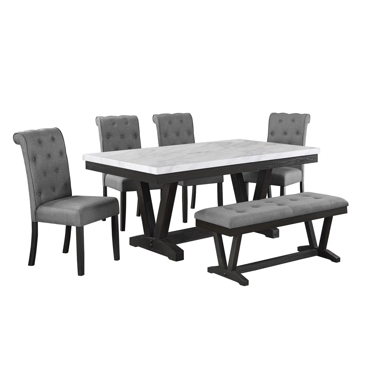 Dimo 6 - Piece White Faux Marble Dining Set OUCH CART