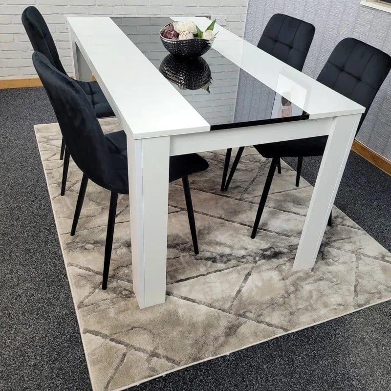 Dining Table Set Of 4 Or 6 Wooden White And Black Table Tufted Velvet Grey Or Black Chairs - Ouch Cart