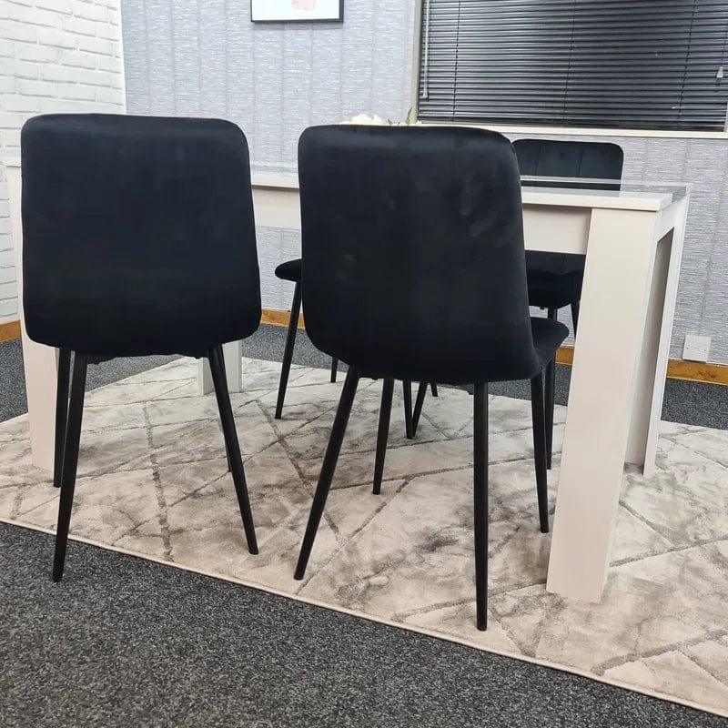 Dining Table Set Of 4 Or 6 Wooden White And Black Table Tufted Velvet Grey Or Black Chairs - Ouch Cart
