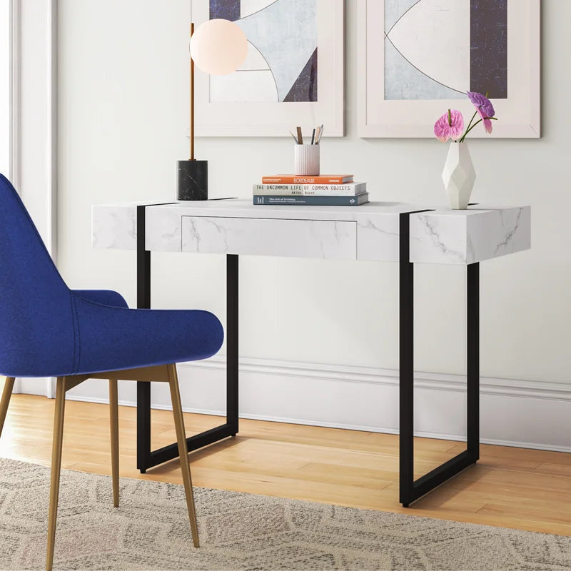 Marble Look Top Metal Base Writing Desk