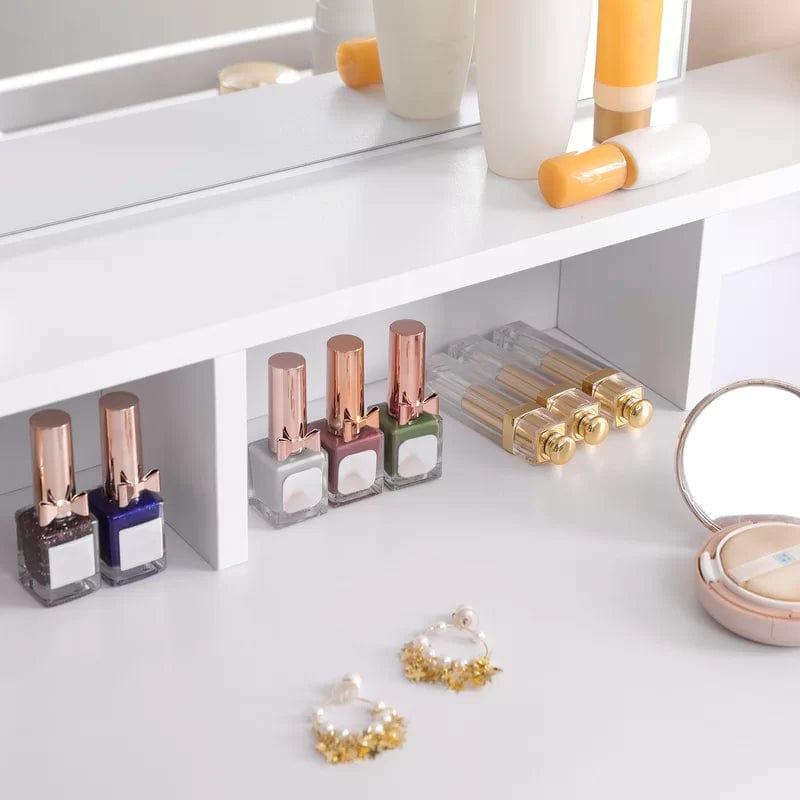 Makeup Vanity with Large Mirror, Vanity Desk with 2 Drawers Vanity Set Dressing Table for Women Girls (White) - Ouch Cart