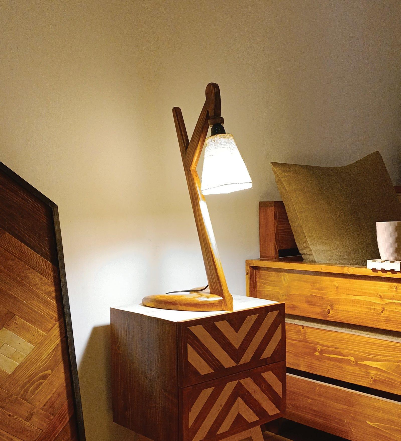 Druid Brown Wooden Table Lamp with White Jute Lampshade (BULB NOT INCLUDED) - Ouch Cart