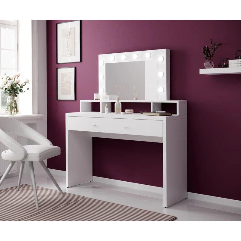 JBLCC Vanity Desk with Mirror and Lights, Makeup Vanity with Storage Drawer, White Vanity Set Dressing Table for Bedroom - Ouch Cart