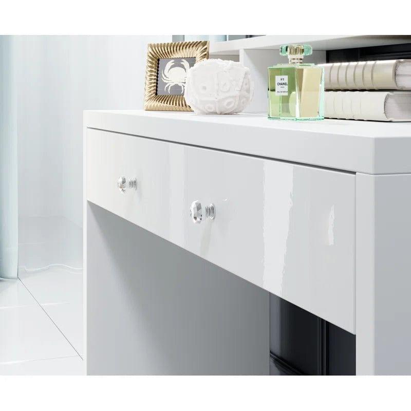 JBLCC Vanity Desk with Mirror and Lights, Makeup Vanity with Storage Drawer, White Vanity Set Dressing Table for Bedroom - Ouch Cart