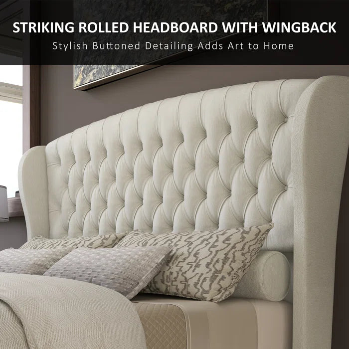 Velvet Sleigh Bed with Scroll Wingback Headboard – A Luxurious Touch for Your Bedroom