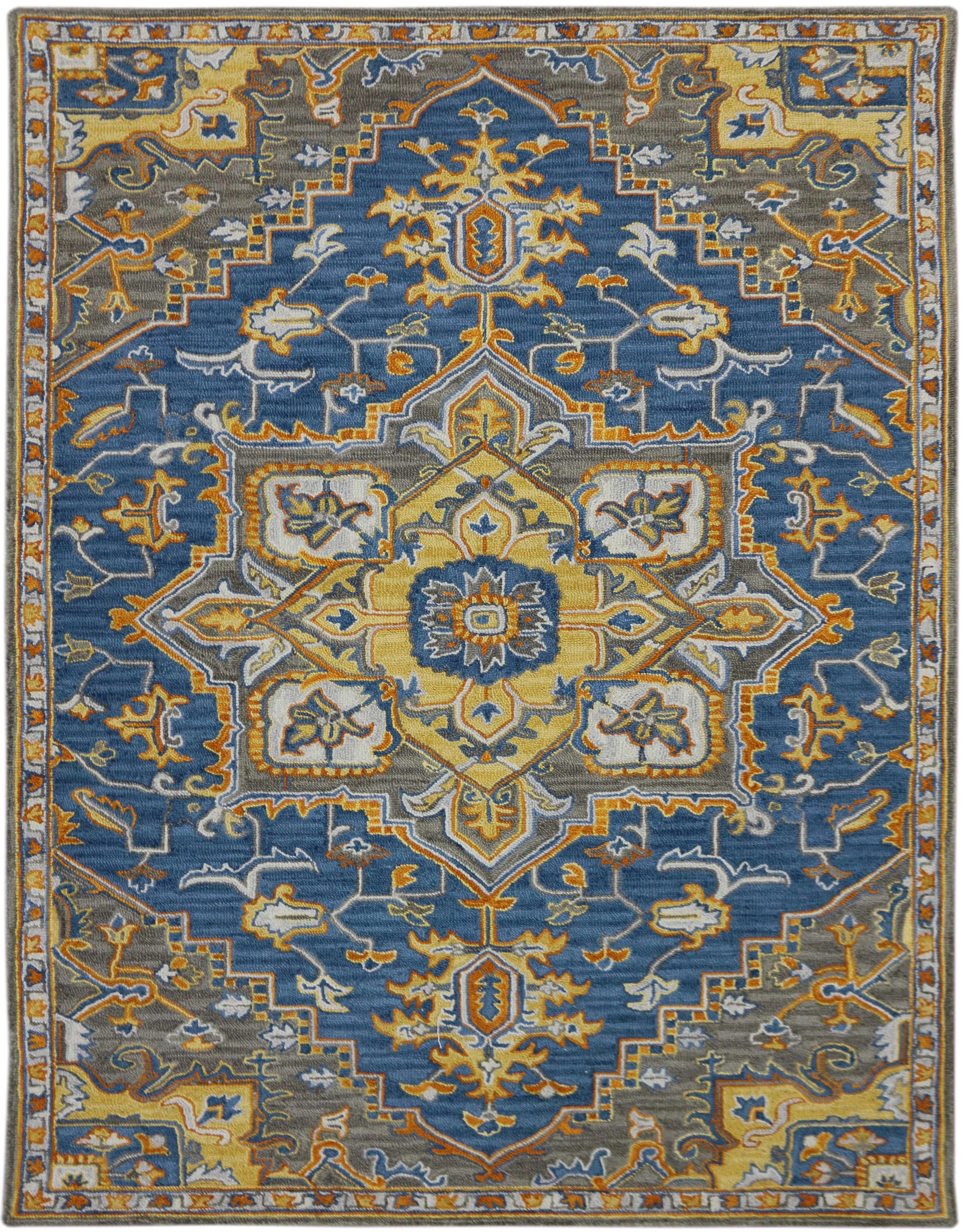 PASTEL BLUE Wool Boho 5X8 Feet Hand-Tufted Carpet - Rug - Ouch Cart