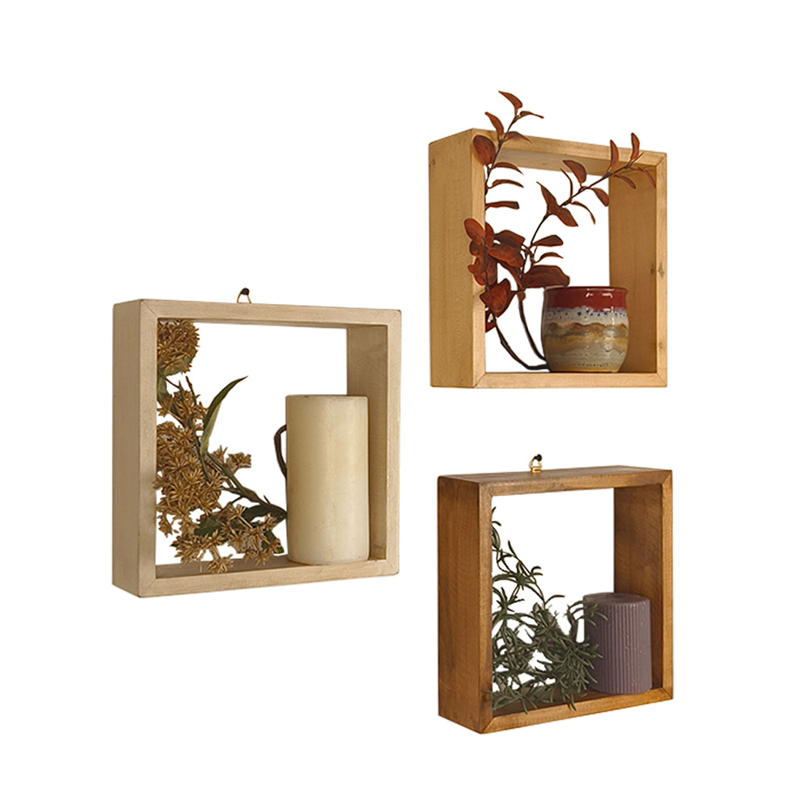 EDWARD III Rectangular Shaped Set of 3 Wooden Wall Shelves -OUCH CART | Wall decor