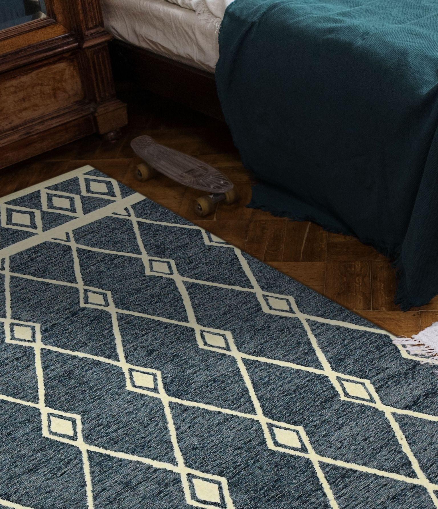 Navy Wool Vista 4x6 Feet Hand-Tufted Carpet - Rug - Ouch Cart