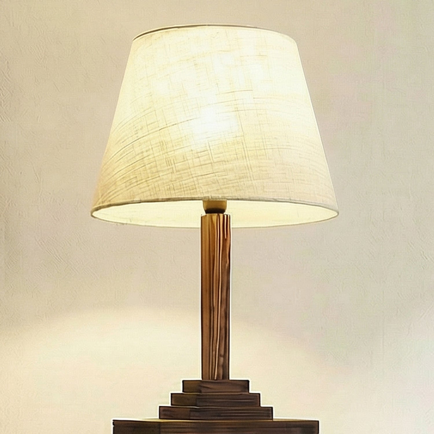 Ebenezer Wooden Floor Lamp with Brown Base and Beige Fabric Lampshade (BULB NOT INCLUDED)