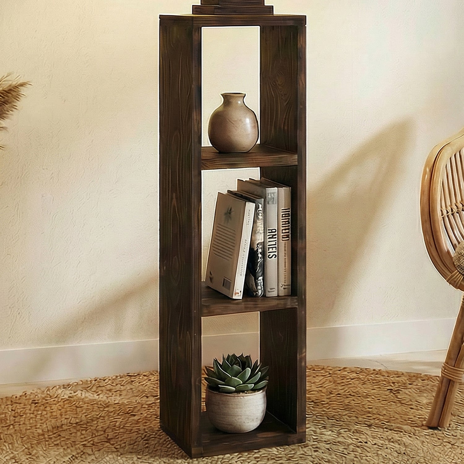 Ebenezer Wooden Floor Lamp with Brown Base and Beige Fabric Lampshade (BULB NOT INCLUDED)