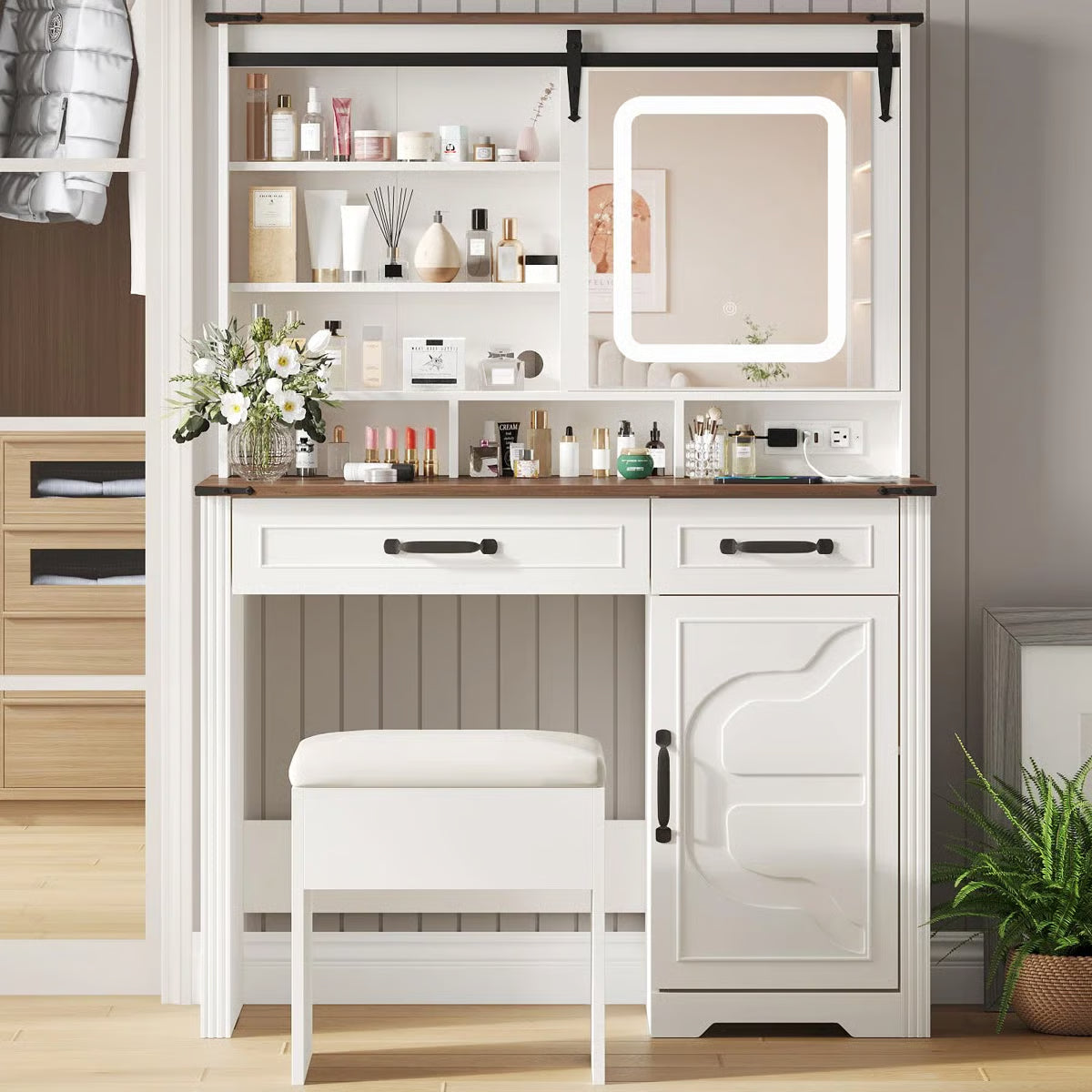Ekleberry Vanity – Modern Makeup Desk with LED Mirror, Storage Drawers & Stylish Design-OUCH CART |Dressing table