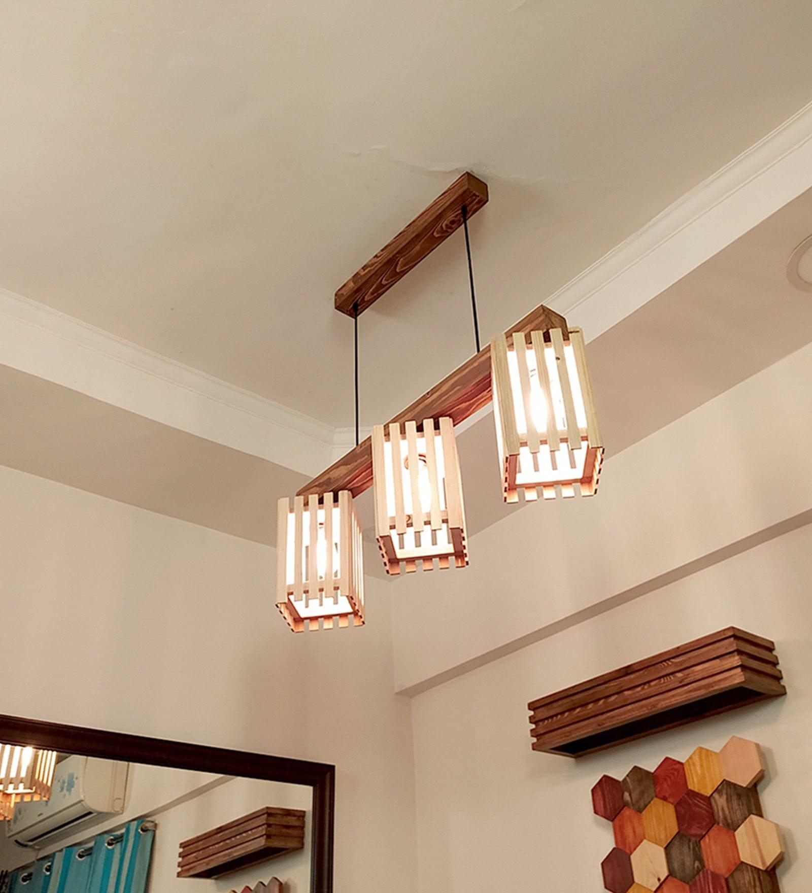 Elegant Beige & Brown Wooden Series Hanging Lamp (BULB NOT INCLUDED) - Ouch Cart