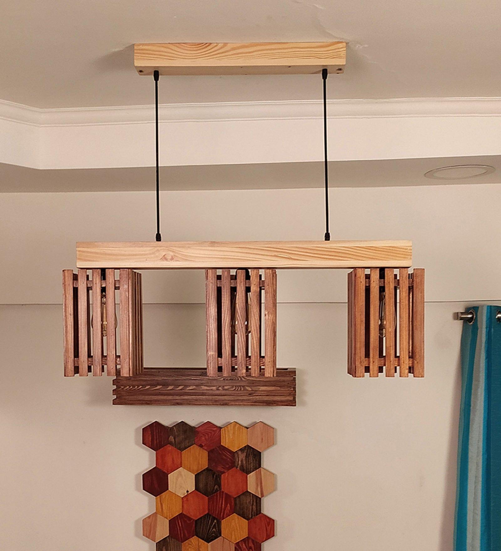 Elegant Brown & Beige Wooden Series Hanging Lamp (BULB NOT INCLUDED) - Ouch Cart