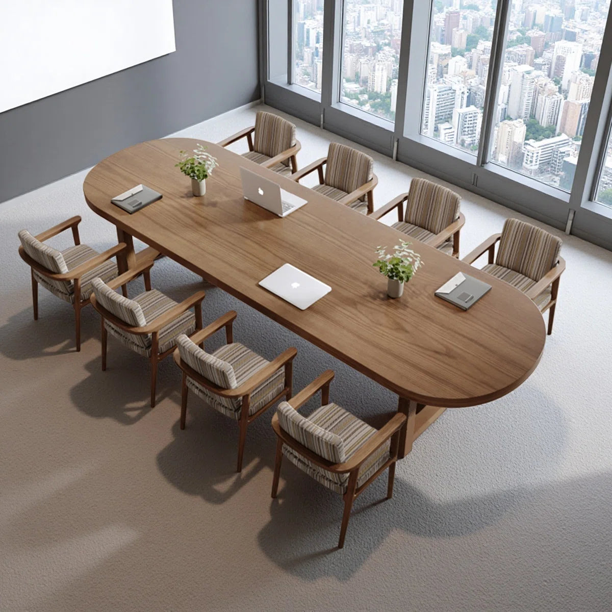 Elegant Brown Oval Solid Pine Conference Table
