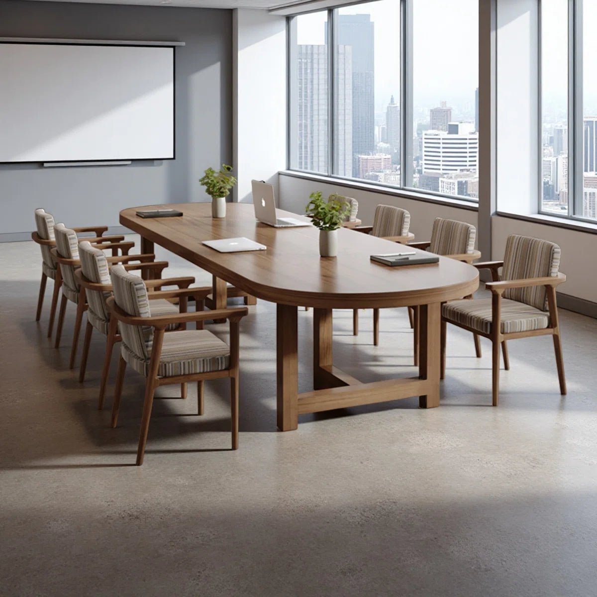 Elegant Brown Oval Solid Pine Conference Table