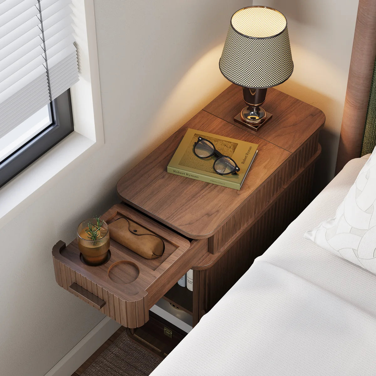 Ouch Cart Modern Wooden End Table with Charging Station & Storage Cabinet