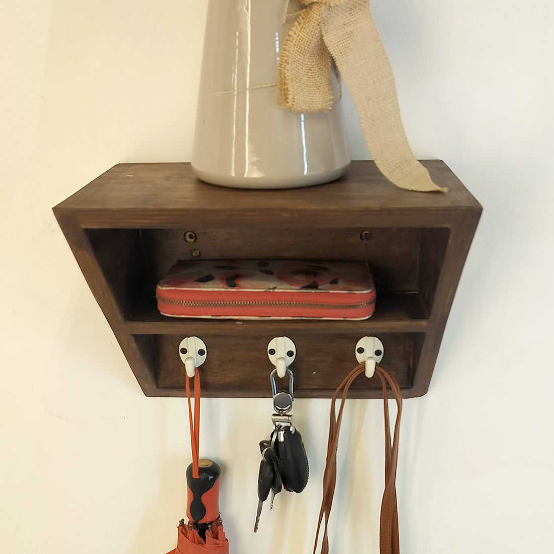 Estelle Wooden Wall Shelf Organiser with Key Holders