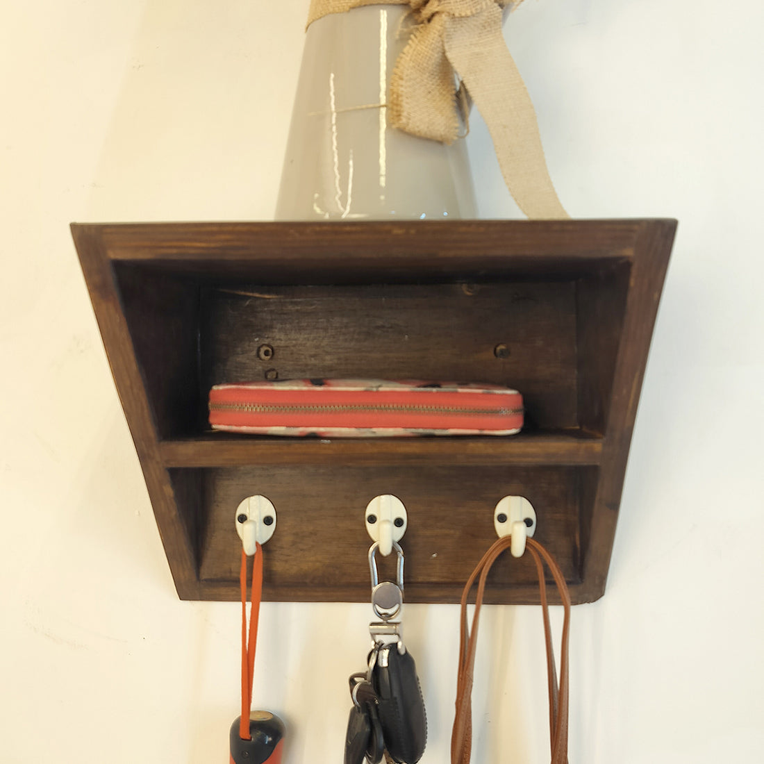 Estelle Wooden Wall Shelf Organiser with Key Holders