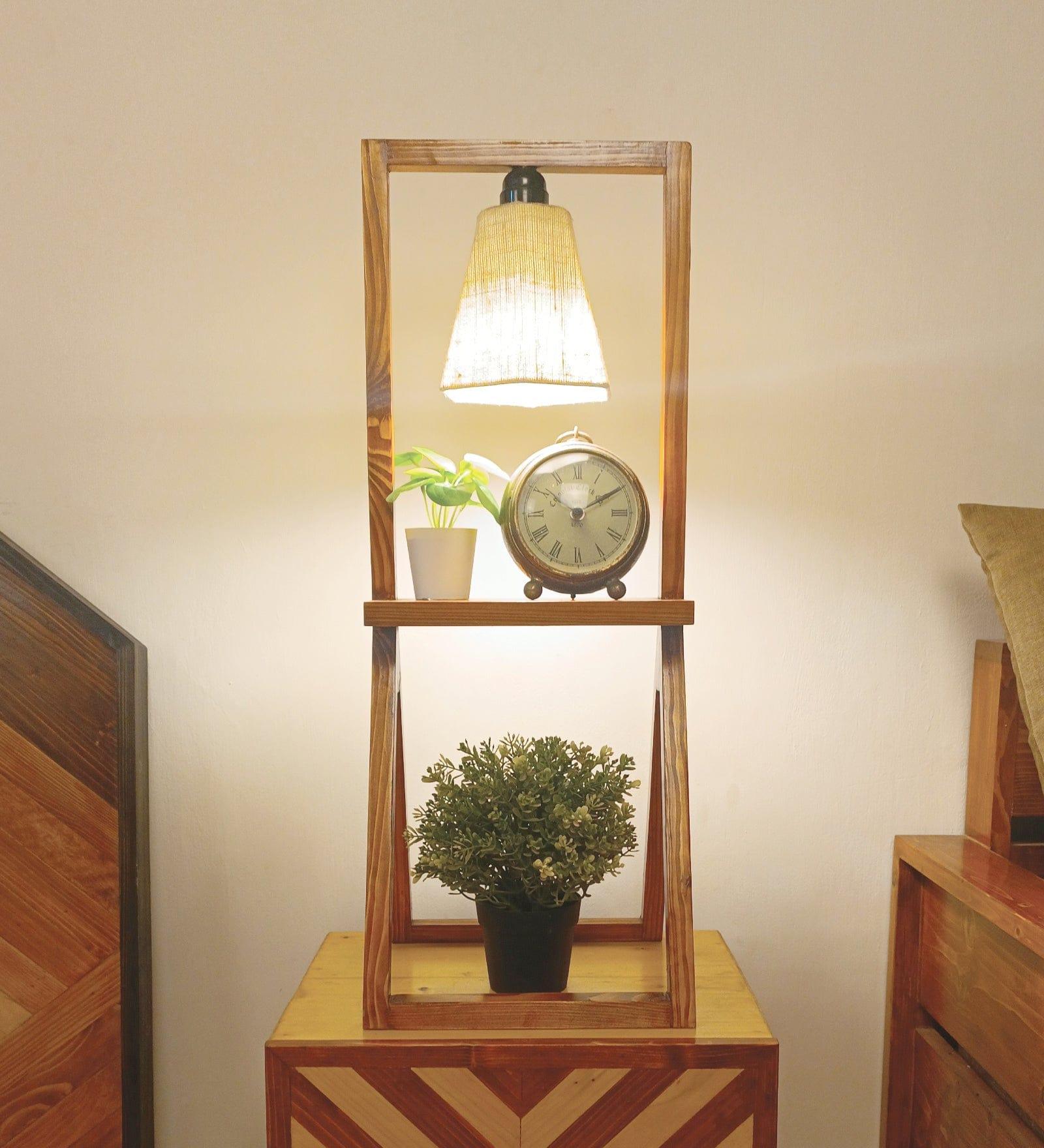 Euphoria Brown Wooden Table Lamp with Beige Fabric Lampshade (BULB NOT INCLUDED) - Ouch Cart