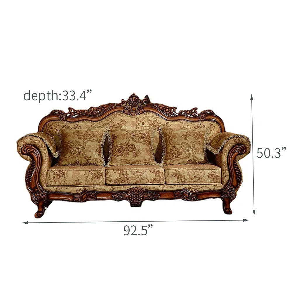 European-style Living Room Carved Sofa. 92.5'' Upholstered Sofa- OUCHCART| Sofa