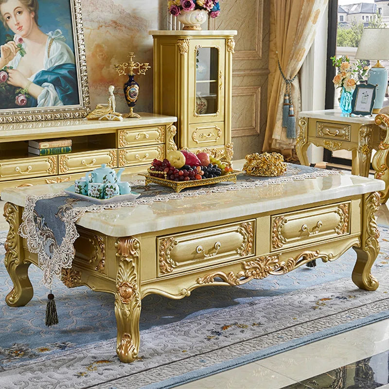 European Luxury Carved Marble Coffee Table