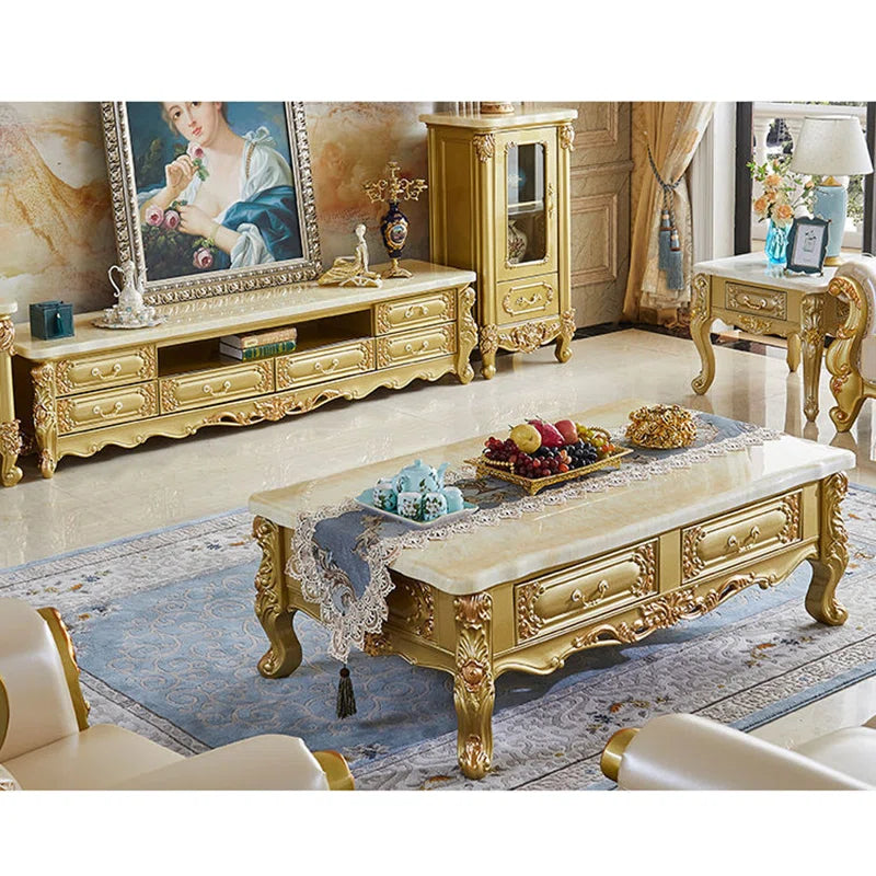 European Luxury Carved Marble Coffee Table