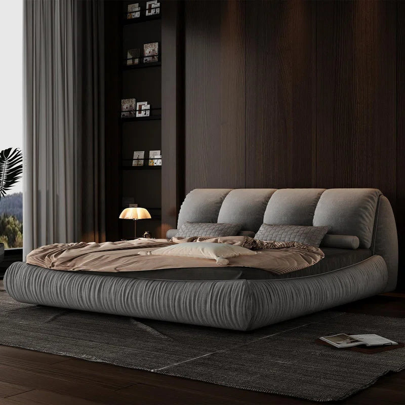 Everly Quinn Upholstered Platform Bed with Oversized Padded Backrest