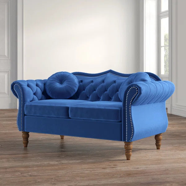 Luxury Velvet Sofa with Button-Tufted Back & Rolled Arms