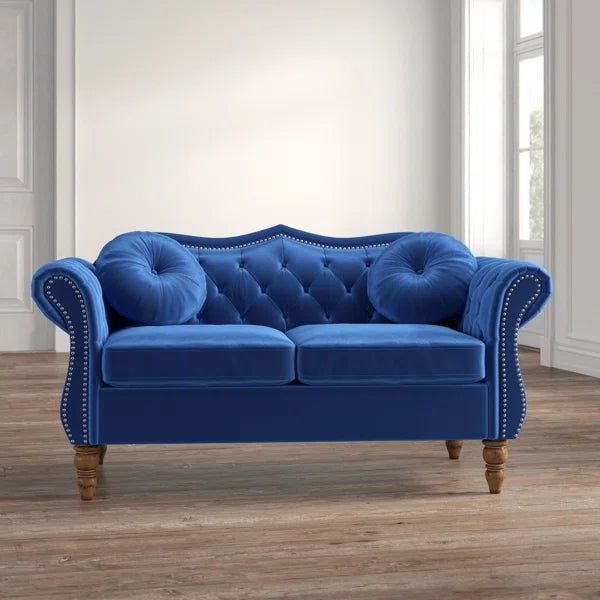 Luxury Velvet Sofa with Button-Tufted Back & Rolled Arms