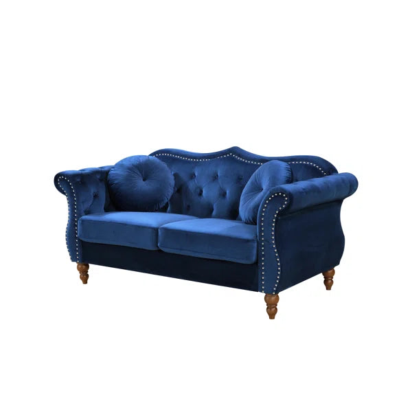 Luxury Velvet Sofa with Button-Tufted Back & Rolled Arms