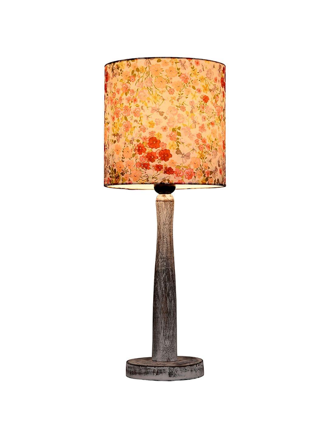 Distress White Wooden Lamp with Tiny Flowers Shade - Ouch Cart