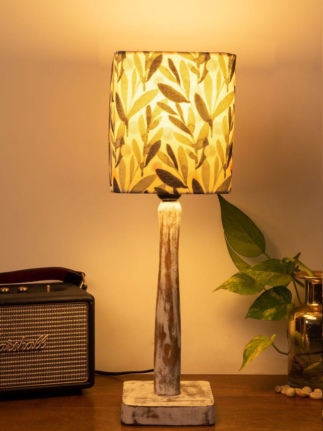 Curve Distress white Lamp with Yellow Leaves shade - Ouch Cart