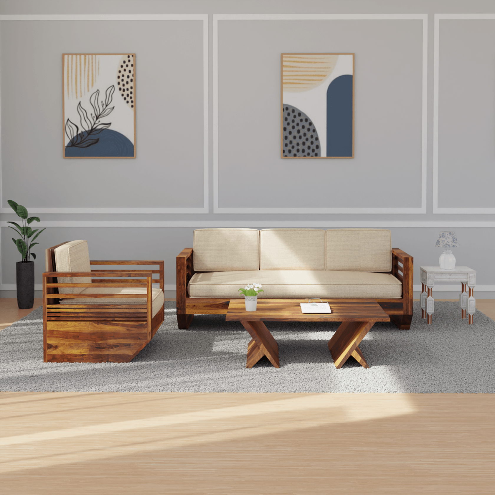 Plushify lounger Sofa Set with Coffee Table - Ouch Cart