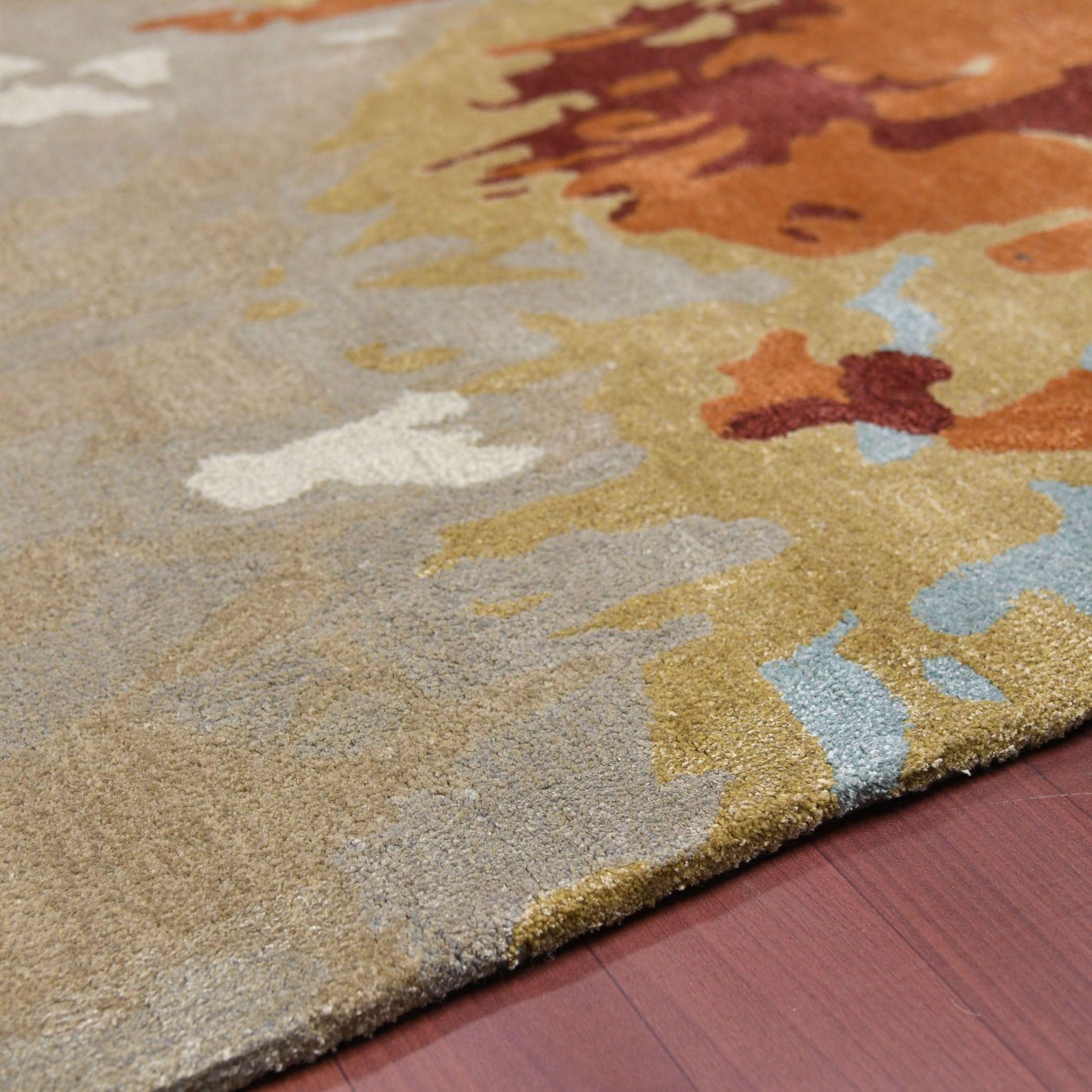 Orange Wool & Viscose Dream Scape 5x8 Feet Hand-Tufted Carpet - Rug - Ouch Cart