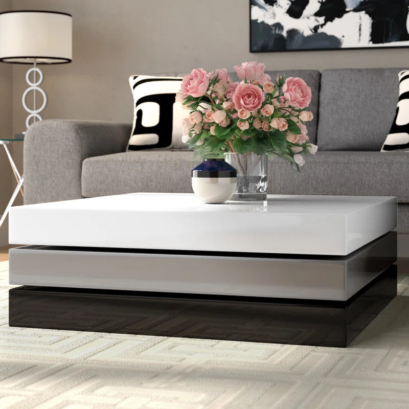 Abstract Geometric Swivel Coffee Table – White & Gray Gloss Finish