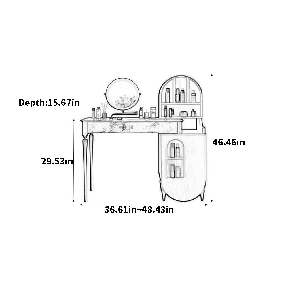 Black Vanity Table with Large Storage & Included Mirror – Solid + Engineered Wood